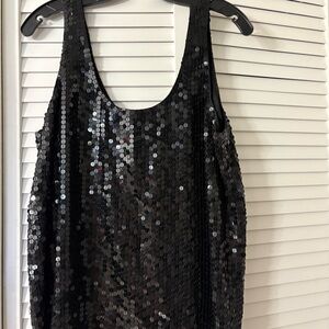 Oleg Cassini Black Sequin Scoop Neck Top